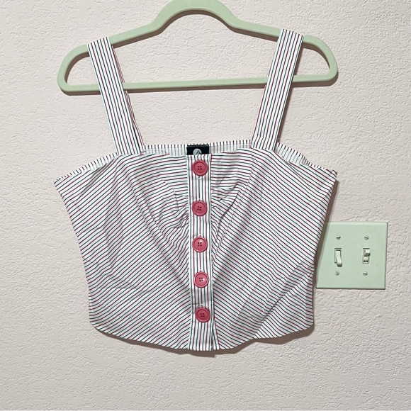 Vintage Tops - Vintage 90s Y2K pink and black stripe crop top with big buttons